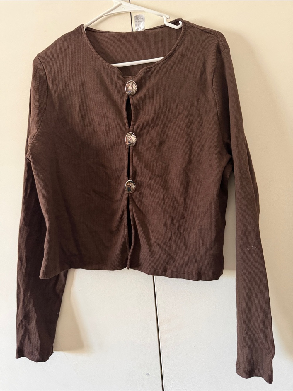 Brown Button-Front Long Sleeve Top
